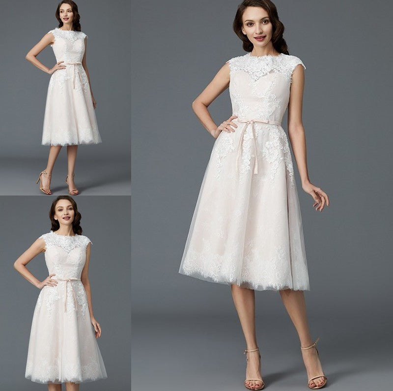 Bateau Knee-Length A-Line/Princess Sleeveless Tulle Wedding Dresses