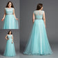 Sleeveless Long Rhinestone Scoop Tulle A-Line/Princess Plus Size Dresses