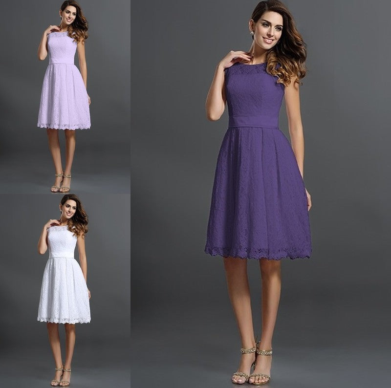 Scoop A-Line/Princess Sleeveless Short Lace Bridesmaid Dresses