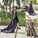 Lace Sleeves A-Line/Princess Long Bateau Asymmetrical Satin Plus Size Dresses