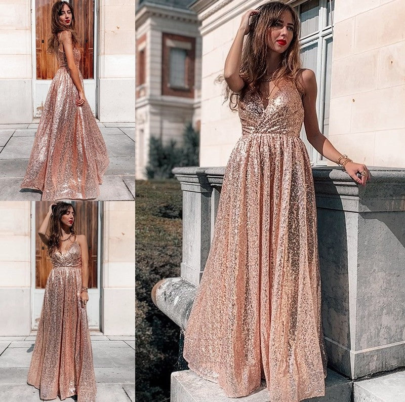 Straps Spaghetti Sequins A-Line/Princess Sleeveless Ruched Floor-Length Dresses