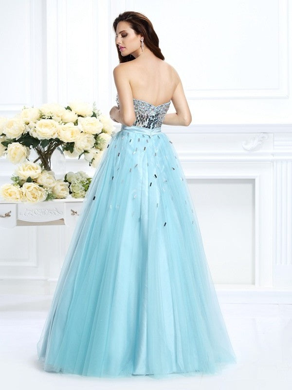 Paillette Beading Gown Ball Sweetheart Sleeveless Long Satin Quinceanera Dresses