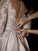 Lace Sleeves V-neck Court Train Long Ball Gown Satin Wedding Dresses