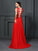 A-Line/Princess Applique Sleeveless Bateau Long Chiffon Dresses
