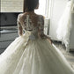 Long Tulle Scoop Gown Ball Court Sleeves Applique Train Wedding Dresses