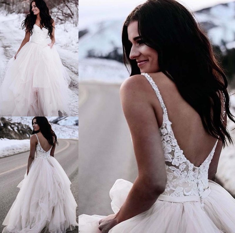 Tulle Sleeveless V-neck Ruched A-Line/Princess Floor-Length Wedding Dresses