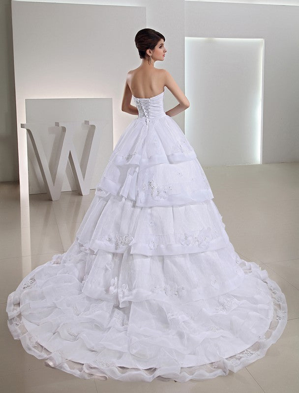 Organza Ball Sweetheart Gown Beading Long Applique Wedding Dresses