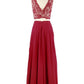 Floor-Length Sleeveless V-neck Lace Chiffon A-Line/Princess Two Piece Dresses