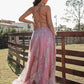 Ruffles V-neck Lace A-Line/Princess Sleeveless Floor-Length Dresses