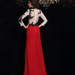 Sleeveless Neck Applique Sheath/Column High Long Chiffon Dresses