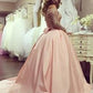 Satin Beading Long Off-the-Shoulder Gown Ball Sleeves Court Train Dresses