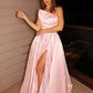 Satin Ruffles A-Line/Princess Sleeveless Strapless Floor-Length Dresses
