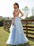 Lace V-neck A-Line/Princess Tulle Sleeveless Floor-Length Dresses
