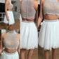 Sleeveless High Short/Mini Beading A-Line/Princess Neck Tulle Two Piece Dresses