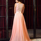 Applique Neck A-Line/Princess Sleeveless High Long Chiffon Dresses