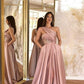 A-Line/Princess Satin Ruched One-Shoulder Sleeveless Sweep/Brush Train Dresses