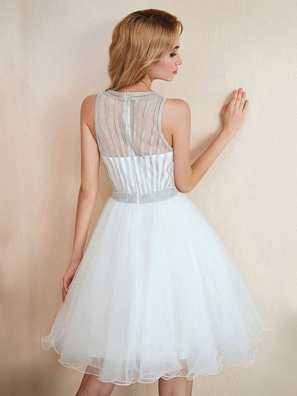 Sleeveless Beading Scoop Tulle A-Line/Princess Short/Mini Homecoming Dresses