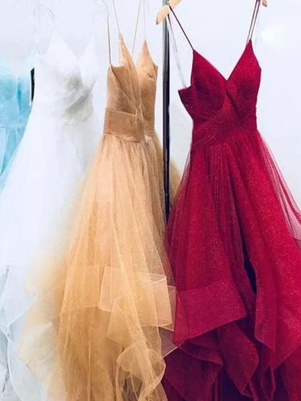 Spaghetti Straps A-Line/Princess Sleeveless Floor-Length Tulle Dresses