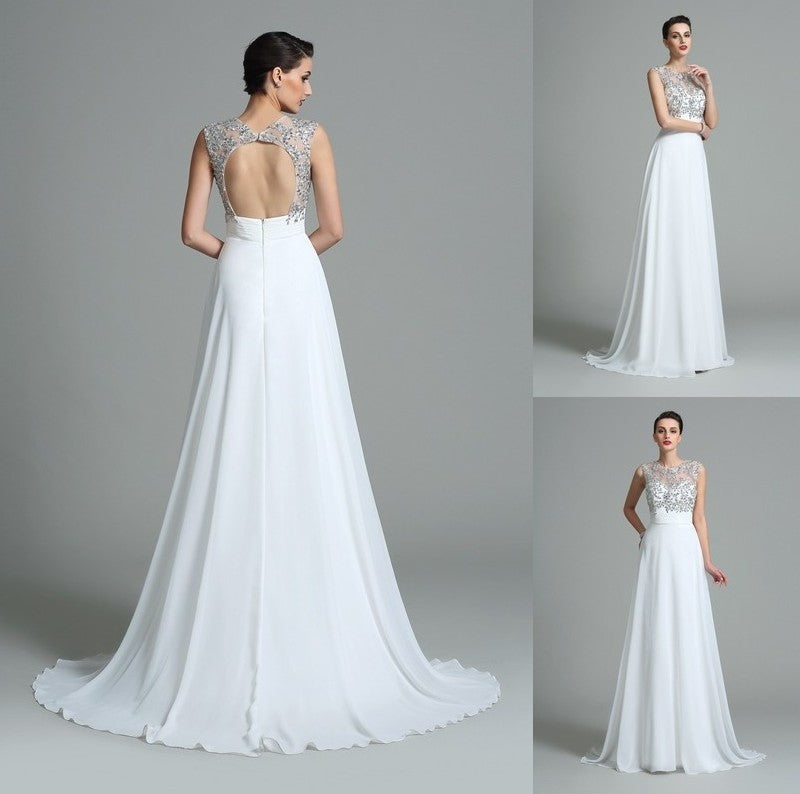 Beading Jewel Sleeveless A-Line/Princess Long Chiffon Dresses