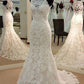 Sleeveless Sweep/Brush Scoop Applique Train Sheath/Column Lace Wedding Dresses