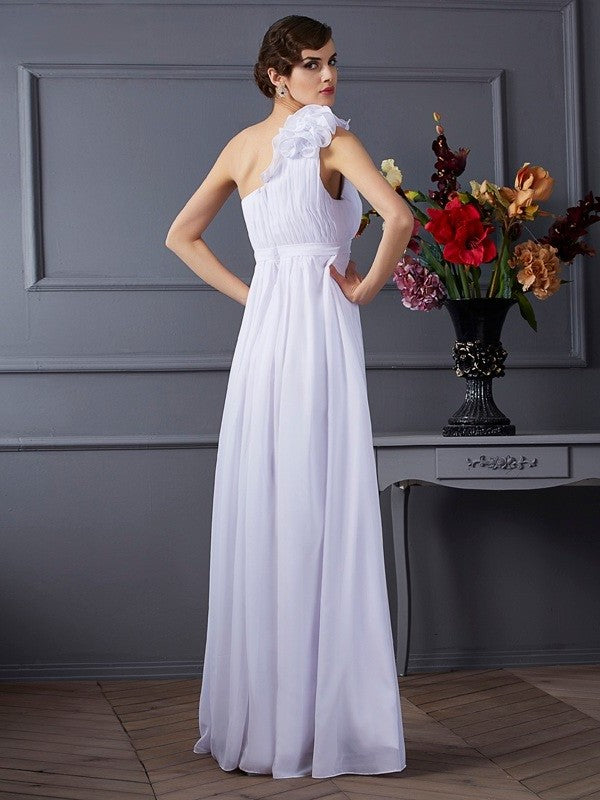 Applique A-Line/Princess One-Shoulder Sleeveless Pleats Long Chiffon Dresses