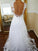 A-Line/Princess Train Sleeveless V-neck Lace Sweep/Brush Tulle Wedding Dresses