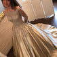 Train Long Off-the-Shoulder Ball Sweep/Brush Gown Sleeves Applique Satin Dresses