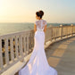 Sheath/Column Chiffon V-neck Beading Long Sleeveless Beach Wedding Dresses