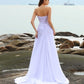 Beading Sleeveless Long Sweetheart Chiffon Sheath/Column Beach Wedding Dresses