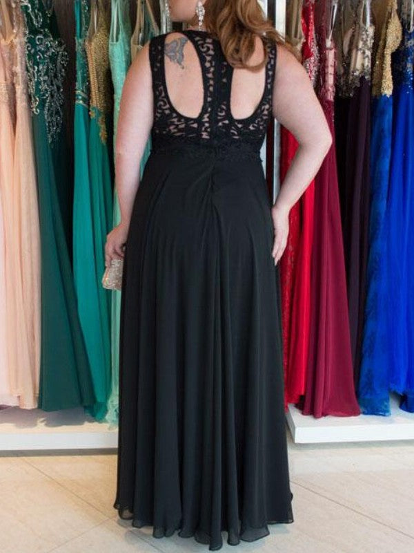 Sleeveless Chiffon Straps Lace A-Line/Princess Floor-Length Plus Size Dresses
