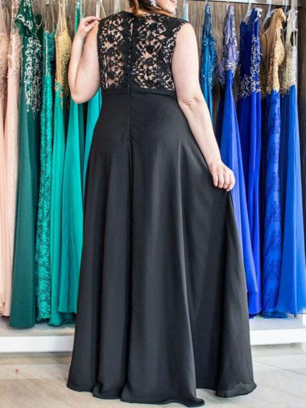 Sleeveless V-neck Floor-Length Chiffon A-Line/Princess Applique Plus Size Dresses