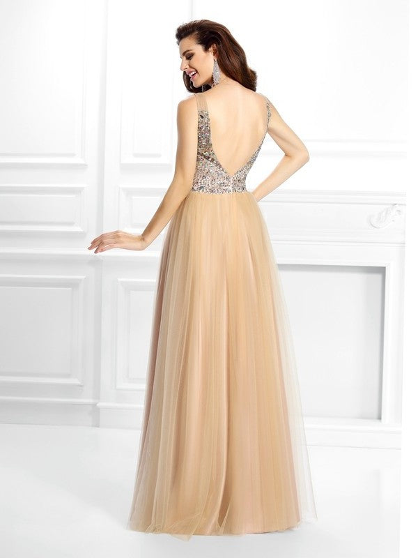Gown V-neck Beading Ball Sleeveless Long Satin Quinceanera Dresses