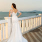 Applique Sweetheart Short Sleeves Satin Long Sheath/Column Beach Wedding Dresses