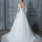 Gown Lace Long Train Ball V-neck Sleeves Court Tulle Wedding Dresses