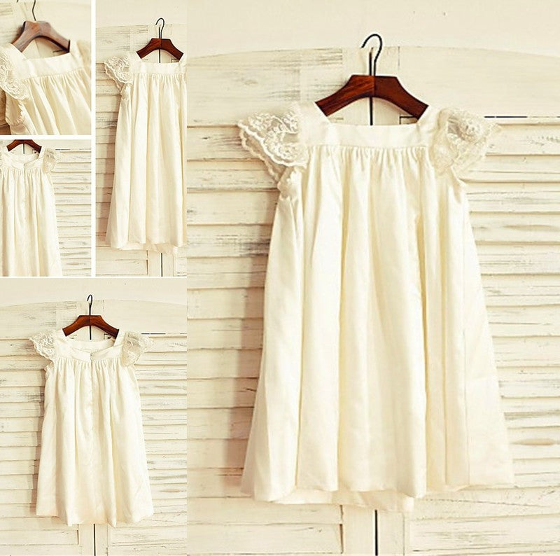 Chiffon Sleeves Tea-Length A-line/Princess Lace Short Scoop Flower Girl Dresses