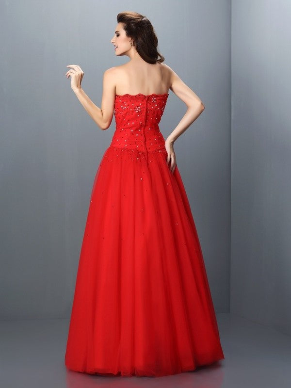 Sleeveless Strapless Beading Gown Long Ball Organza Quinceanera Dresses