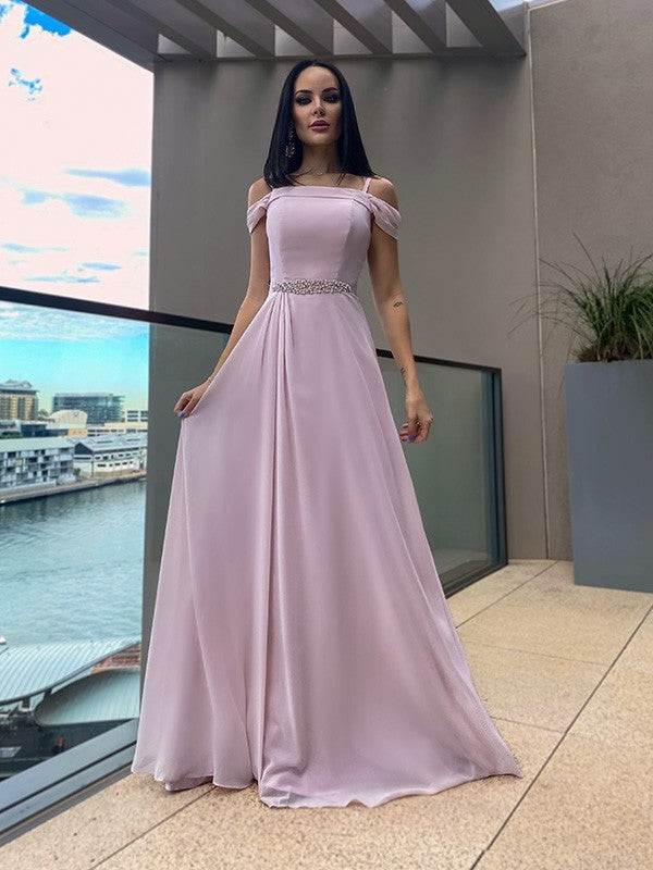 A-Line/Princess Beading Chiffon Straps Sleeveless Floor-Length Dresses