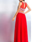 Applique Chiffon Sleeveless A-Line/Princess Long Sheer Neck Two Piece Dresses