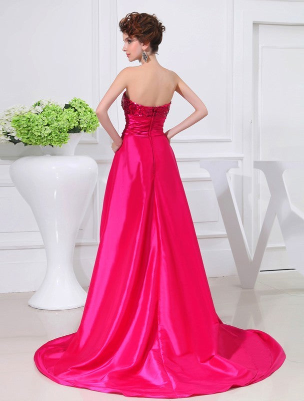 Strapless High Low Applique A-Line/Princess Sleeveless Taffeta Dresses