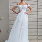 Sweep/Brush Tulle Off-the-Shoulder A-Line/Princess Applique Sleeveless Train Wedding Dresses