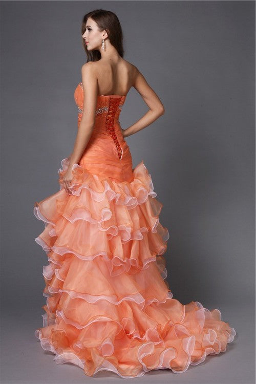 High Ball Strapless Sleeveless Low Gown Beading Organza Cocktail Dresses