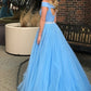 Sleeveless Tulle Off-the-Shoulder Beading A-Line/Princess Train Sweep/Brush Two Piece Dresses