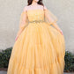 Tulle Off-the-Shoulder Long A-Line/Princess Beading Sleeves Floor-Length Dresses