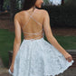 Straps A-Line/Princess Spaghetti Lace Applique Sleeveless Short/Mini Homecoming Dress
