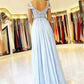 Floor-Length Sleeveless A-Line/Princess Off-the-Shoulder Applique Chiffon Dresses