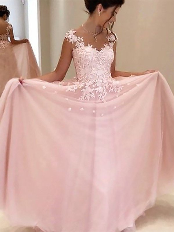 Sleeveless A-Line/Princess Floor-Length Sweetheart Applique Tulle Dresses