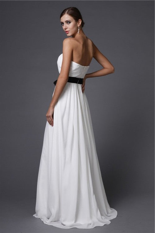 Sash/Ribbon/Belt Sheath/Column Long Strapless Sleeveless Chiffon Bridesmaid Dresses