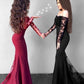 Sleeves Train Sweep/Brush Long Trumpet/Mermaid Applique Off-the-Shoulder Stretch Crepe Dresses