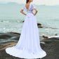 Ruffles Long Short Sleeves A-Line/Princess Chiffon V-neck Beach Wedding Dresses
