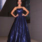 A-Line/Princess Spaghetti Straps Sequins Ruffles Sleeveless Floor-Length Dresses